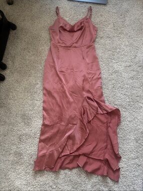 ZARA Women’s Slip Dress in Dusty Rose – Elegant Ruffle Hem